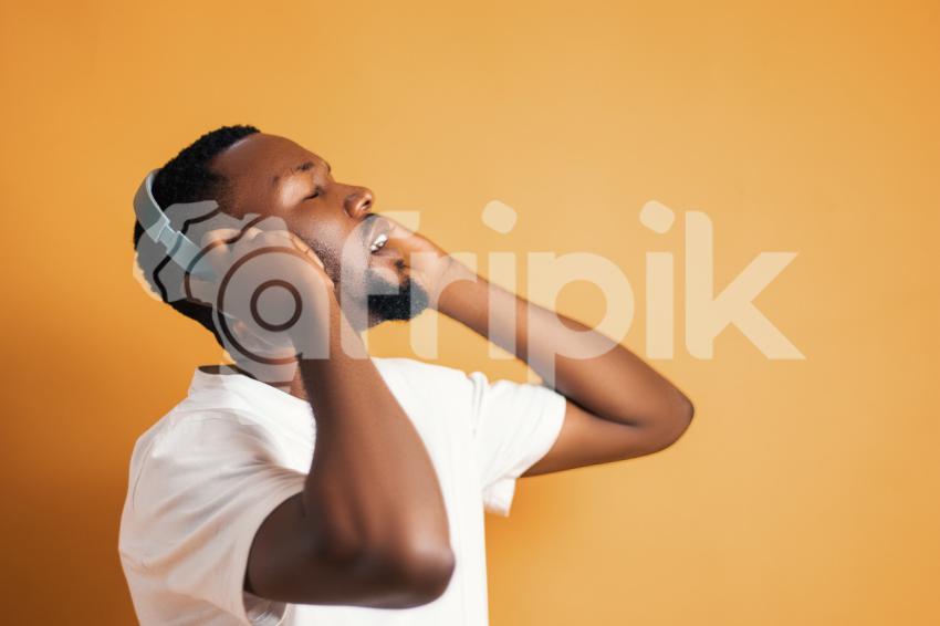 Man listening to music on headphones