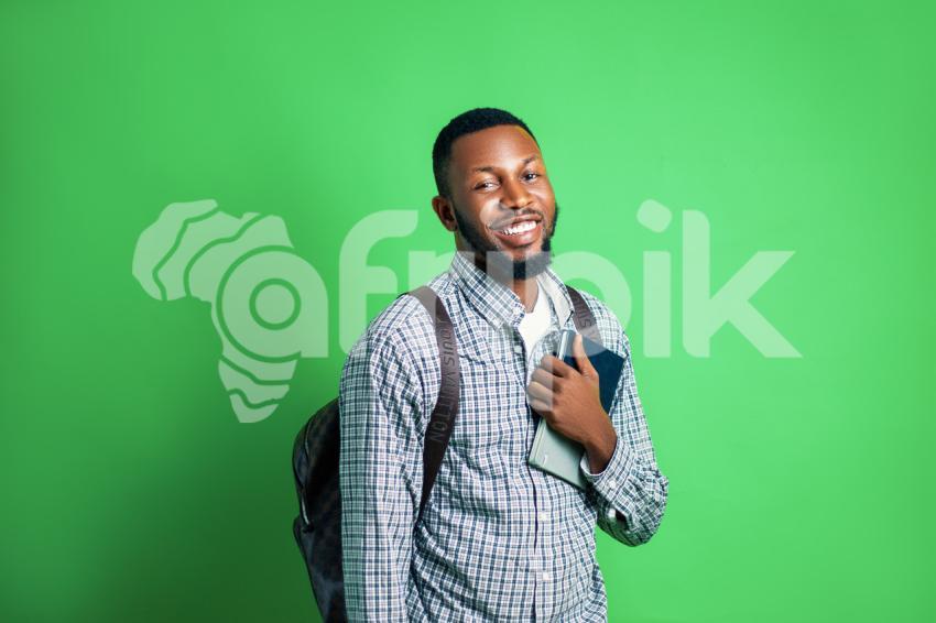 Man with book smiling