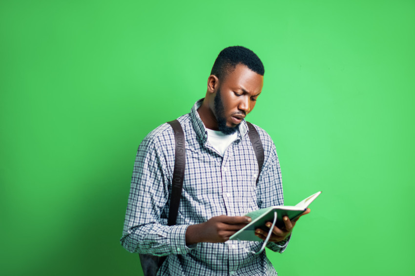 Student seriously reading