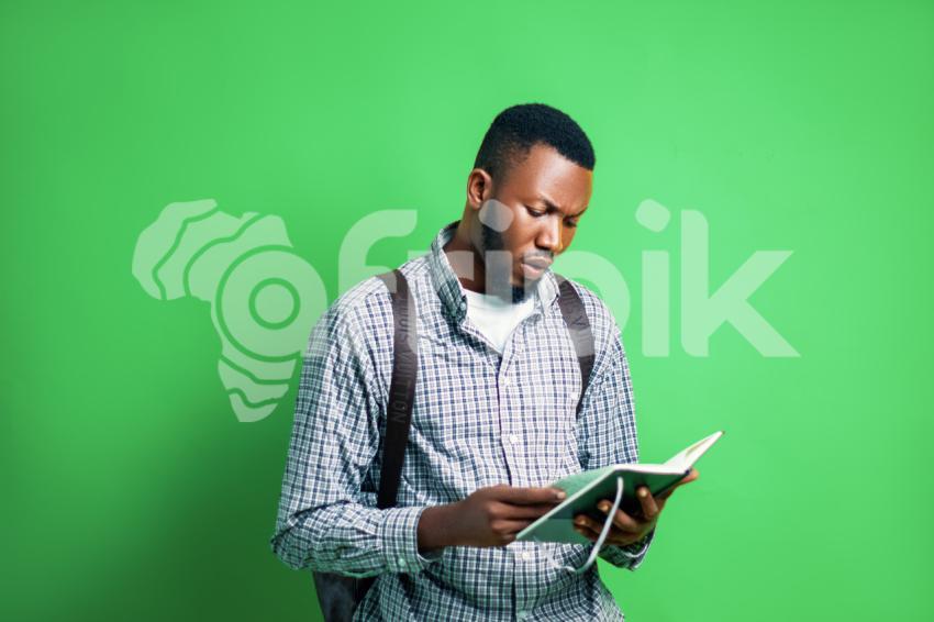 Student seriously reading