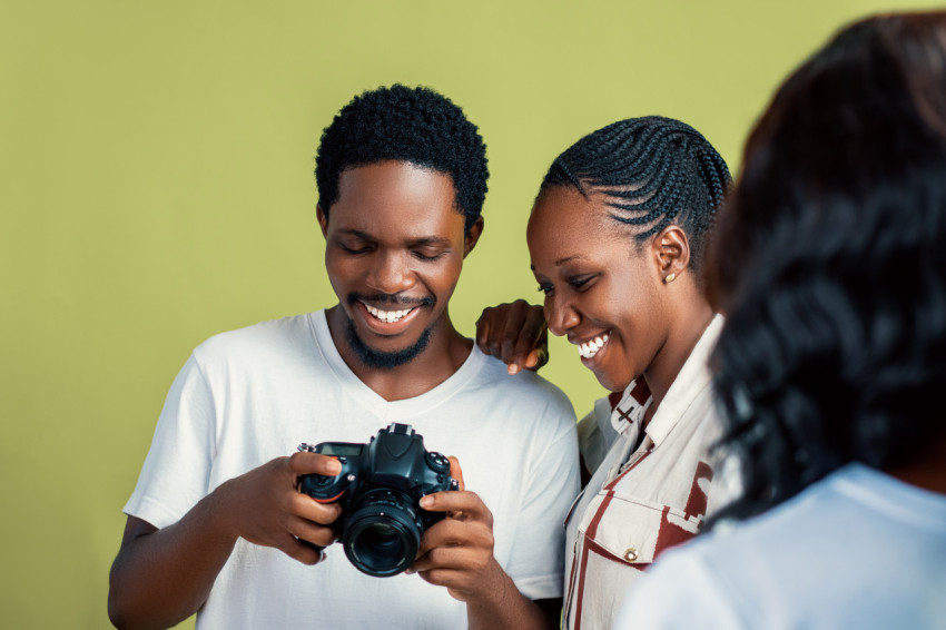 Boy and girl with a camera