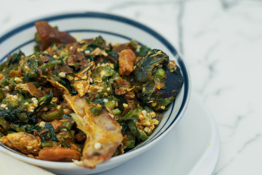 A plate of seafood okro