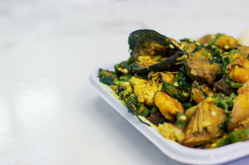 A plate of seafood okro 1