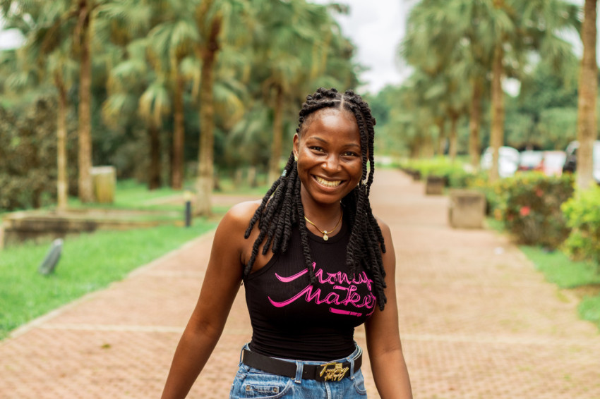 A girl smiling