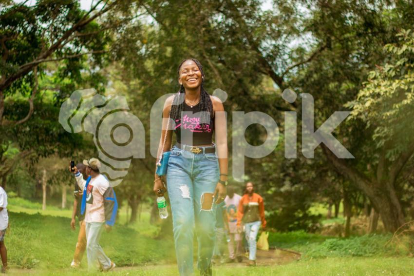 A happy girl in a park