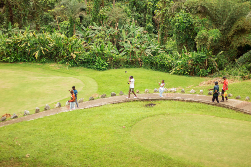 People walking along a pathway