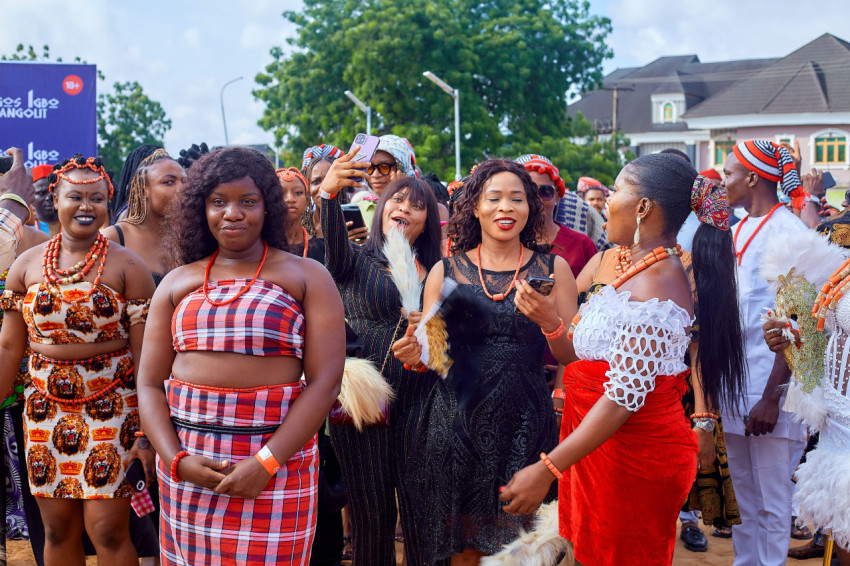 Ladies cheering at a cultural event