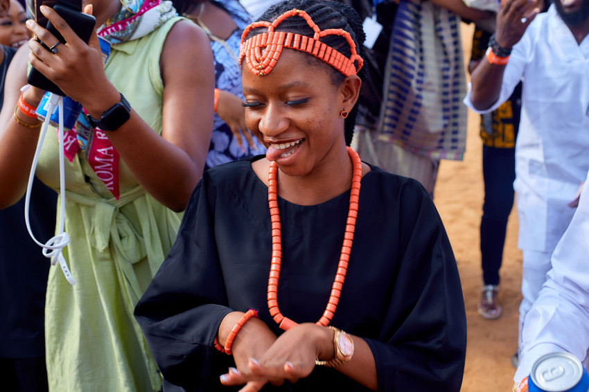 A lady dancing cheerfully