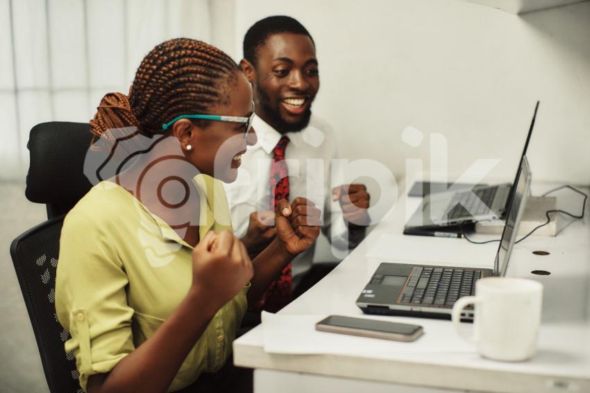 Happy girl in the office