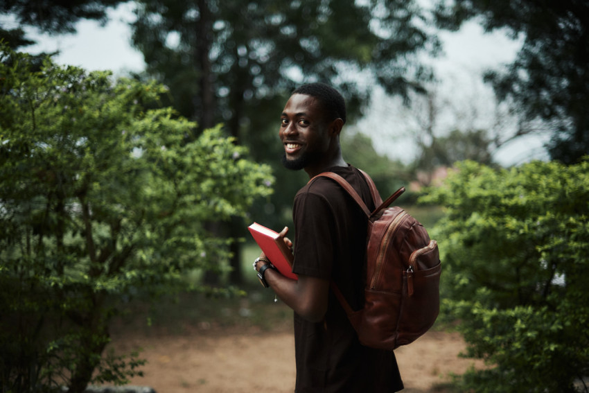 Student looking back