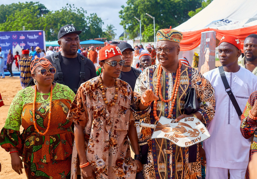 A traditional ruler talking to his subjects