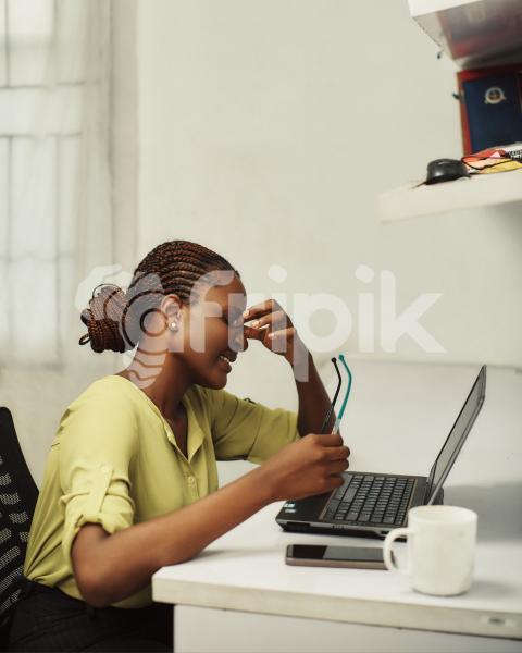 Stressed girl on laptop