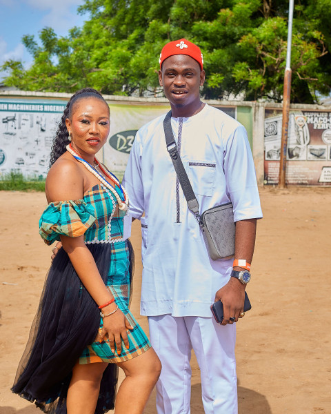 A boy and girl in traditional outfits