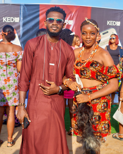 Boy and girl wearing traditional outfits