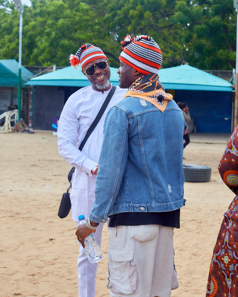 Cheerful men greeting