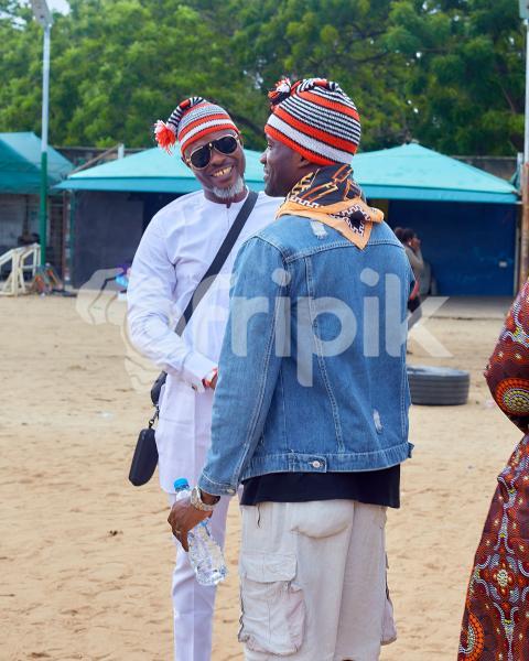 Cheerful men greeting
