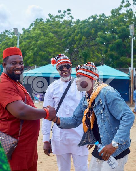 Men cheerfully greeting