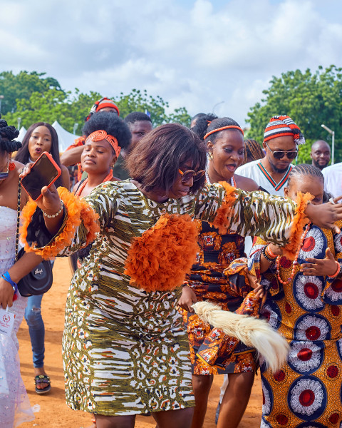 Ladies dancing in traditional attire