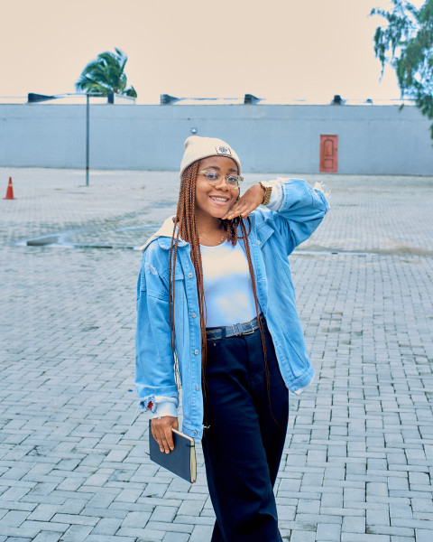 A beautiful girl on blue jacket 1