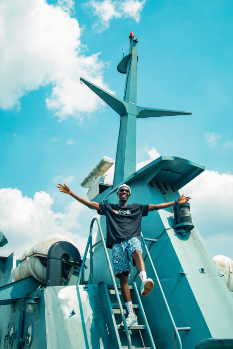 Excited guy on a war ship