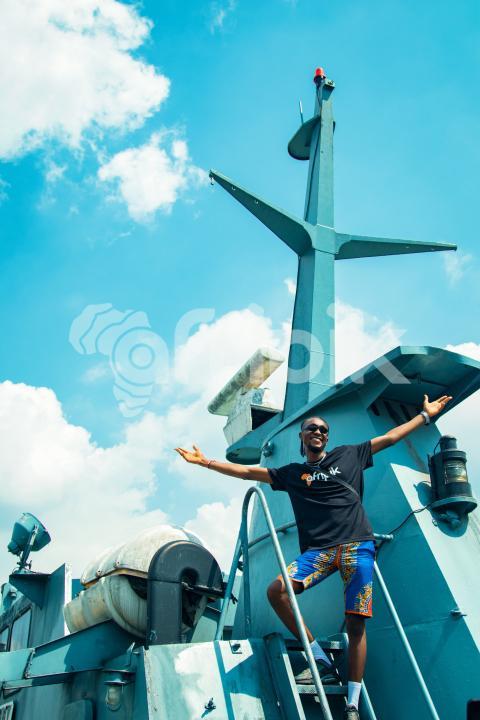 Excited man on a warship (B)