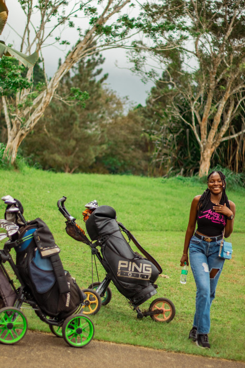 Girl in front cart golf bag 1