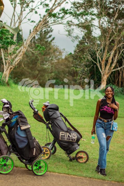 Girl in front cart golf bag 1