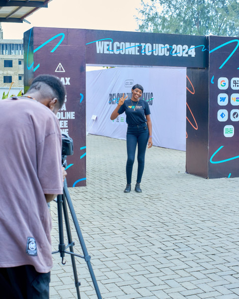 An attendee at the photo booth