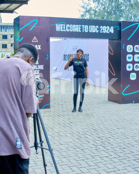 An attendee at the photo booth